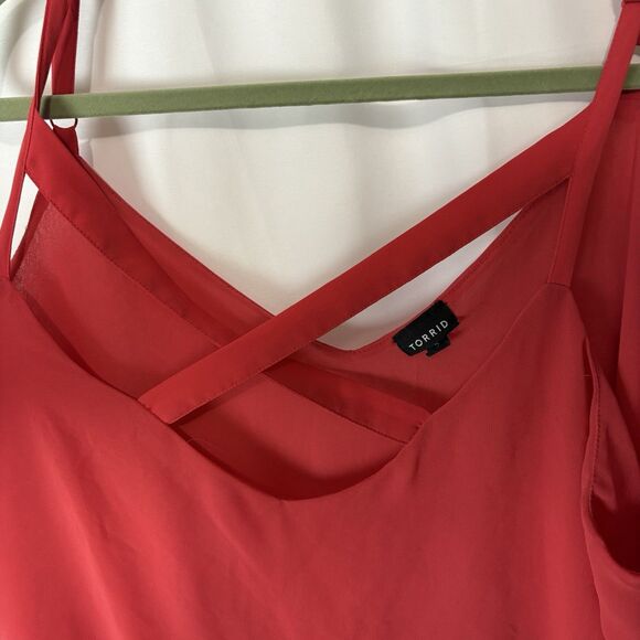 Torrid Layered Criss Cross Tank Size 5 Pink Coral Chiffon Flowy Plus Size - Picture 3 of 7